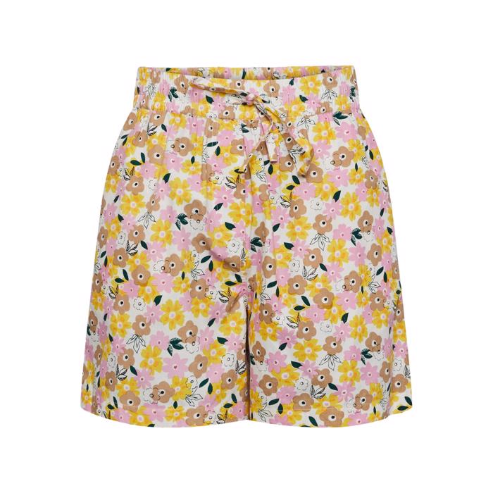 Pieces X Ditte Estrup Pcava Shorts Cloud Dancer Yellow Pink Flowers