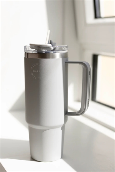 Aya & Ida Thermo Cup With Straw Light Grey - Shop Online Her