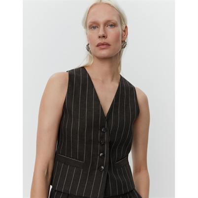 Day Birger Et Mikkelsen Frida Casual Linen Stripe Vest Chocolate Brown - Shop Online