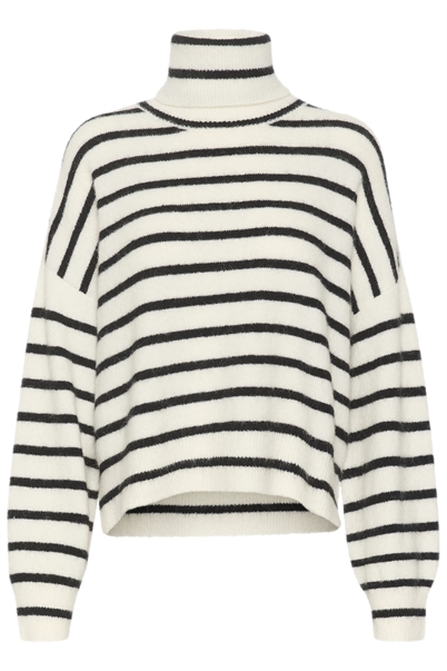 Gestuz Alphagz Rollneck Strik Ivory Black Striped - Shop Online Hos Blossom