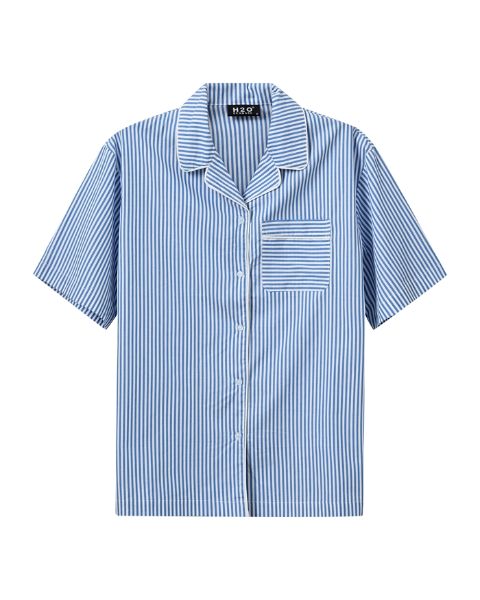 H2O Rønne Essential Pajamas Bowling Shirt Blue White Stripe - Shop Online Her