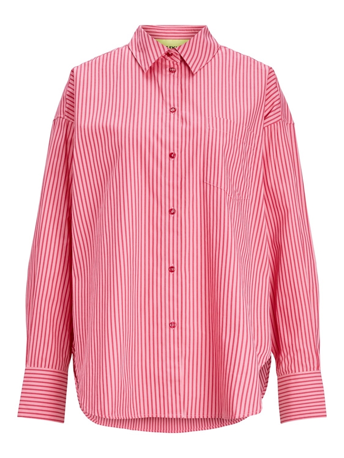 JJXX Jxjamie Relaxed Poplin Skjorte Cerise Stripe-Shop Online Hos Blossom