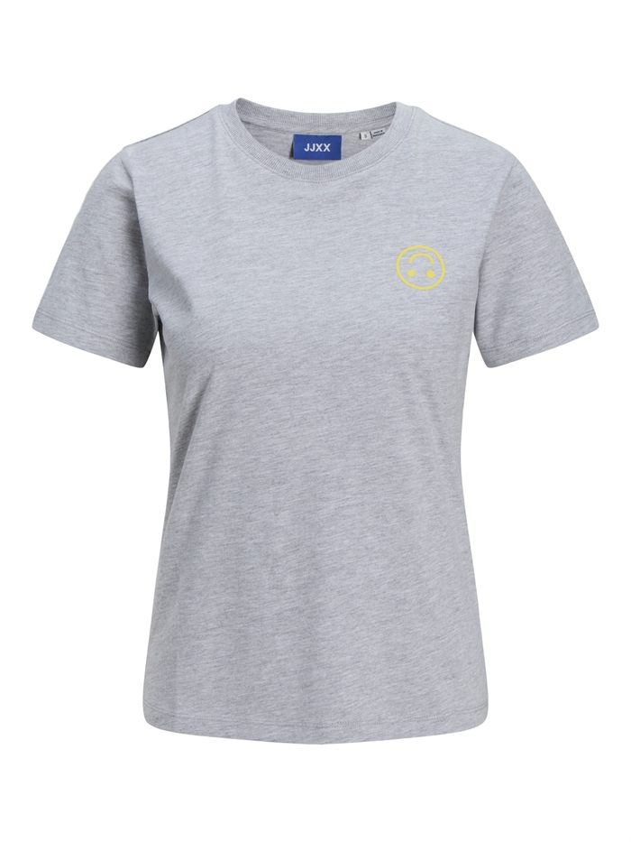 JJXX JXCarly Reg Fit Tee Light Grey Mela Smiley - Shop Online Her