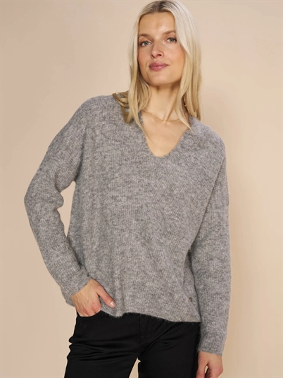 Mos Mosh MMThora V-Neck Strik Grey Melange - Shop Online Her