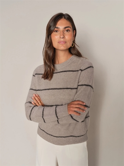 Mos Mosh MMThora Slim Stripe Crewneck Knit Mourning Dove - Shop Online Her