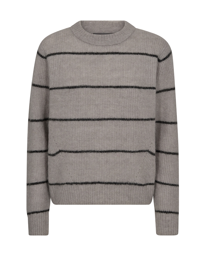 Mos Mosh MMThora Slim Stripe Crewneck Knit Mourning Dove - Shop Online Her