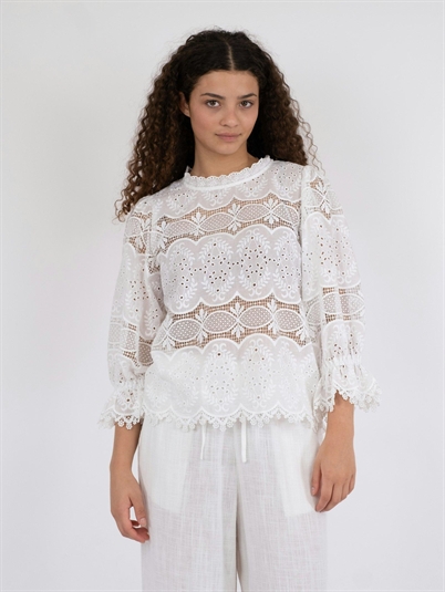 Neo Noir Adela Big Embroidery Bluse White Shop Online Hos Blossom