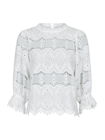 Neo Noir Adela Big Embroidery Bluse White Shop Online Hos Blossom