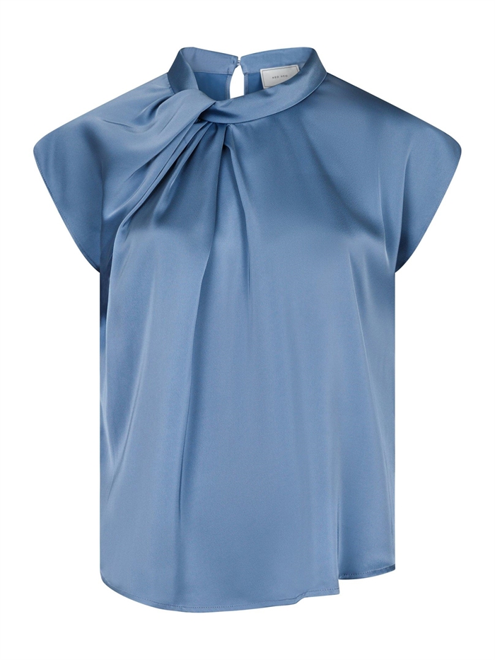 Neo Noir Fleur Drapy Satin Bluse Dusty Blue Shop Online Hos Blossom