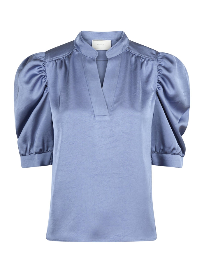 Neo Noir Roella Heavy Sateen Bluse Smoke Blue Shop Online Hos Blossom