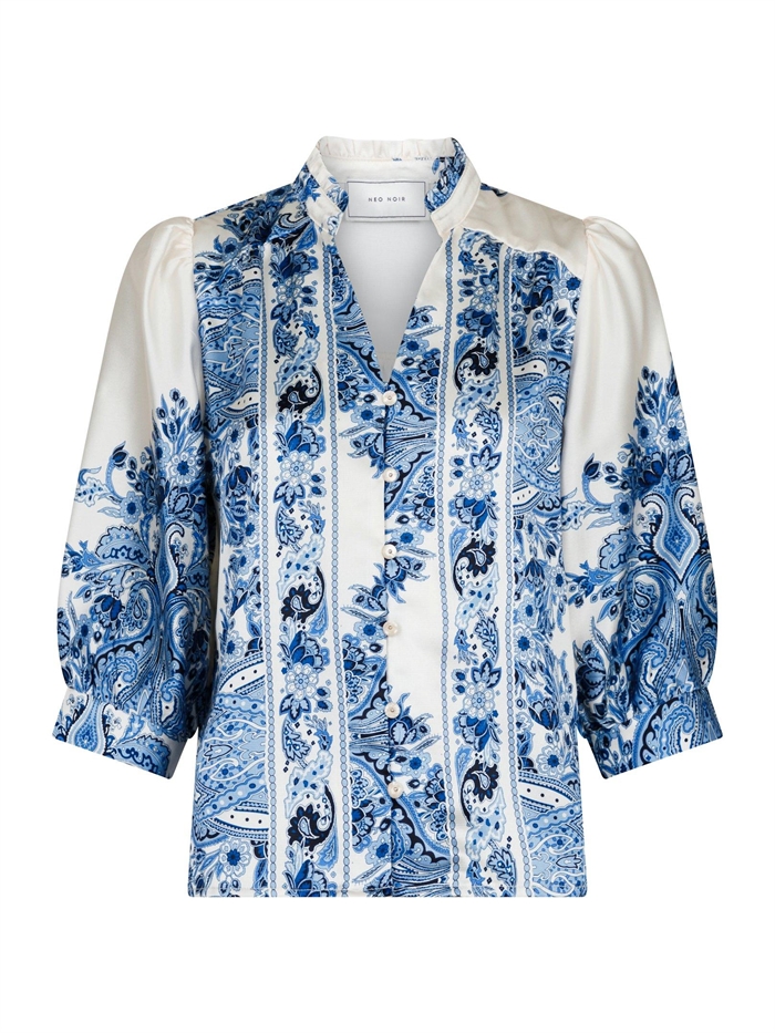 Neo Noir Roselle Paisley Border Bluse Bright Blue Shop Online Hos Blossom