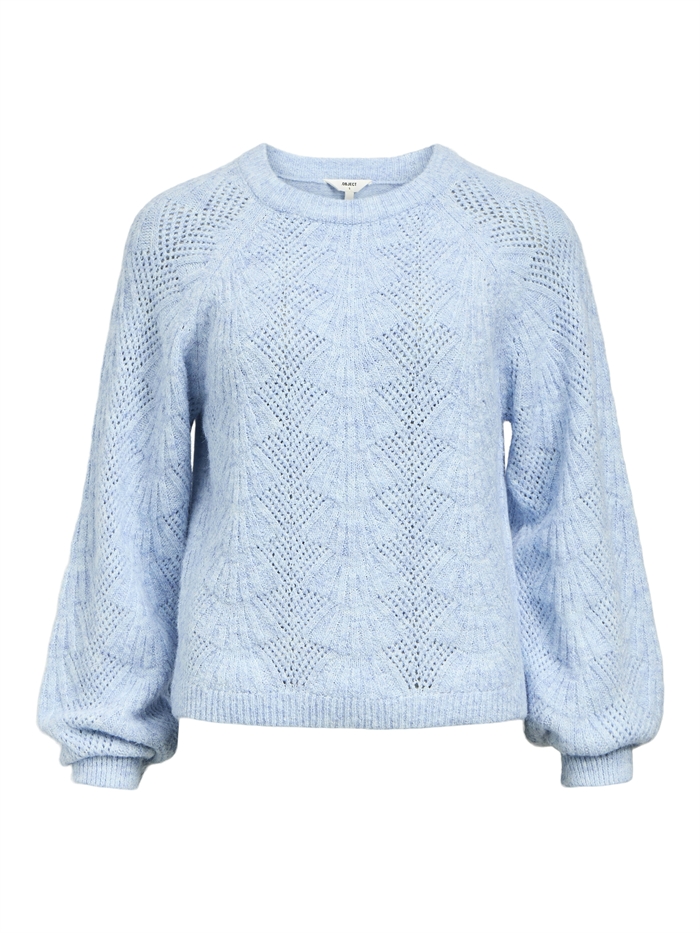 Object ObjFlora Knit Pullover Noos Cornflower Blue Melange - Shop Online Her