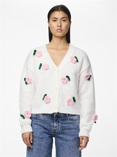 Pieces Pclydia Strik Cardigan Cloud Dancer Flower - Shop Online Hos Blossom