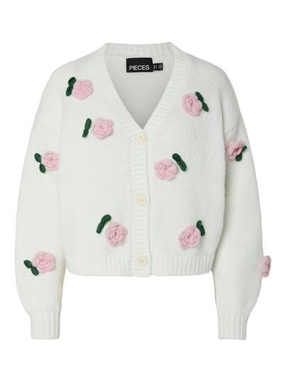 Pieces Pclydia Strik Cardigan Cloud Dancer Flower - Shop Online Hos Blossom