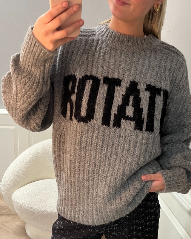 Rotate Birger Christensen Knitted Logo Sweater Charcoal Grey - Shop Online Her