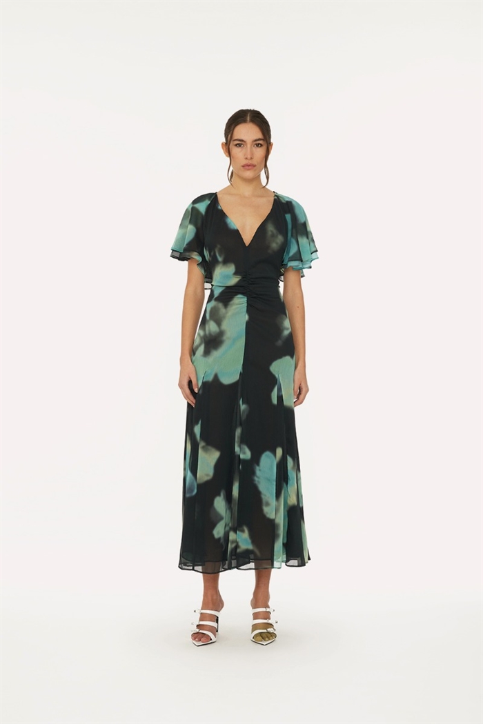 Rotate Birger Christensen Chiffon Flowy Maxi Kjole Blue Print Shop Online Hos Blossom