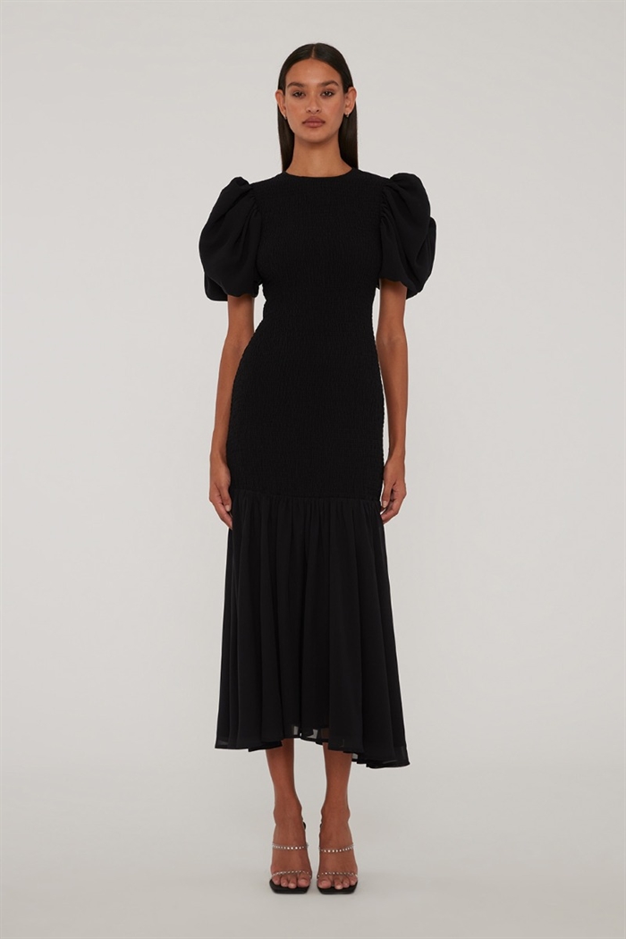 Rotate Birger Christensen Chiffon Puff Sleeve Kjole Black Shop Online Hos Blossom