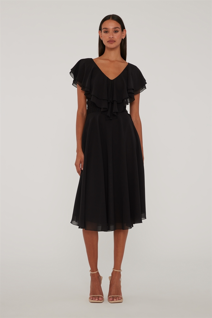 Rotate Birger Christensen Chiffon Wide Ruffle Kjole Black Shop Online Hos Blossom