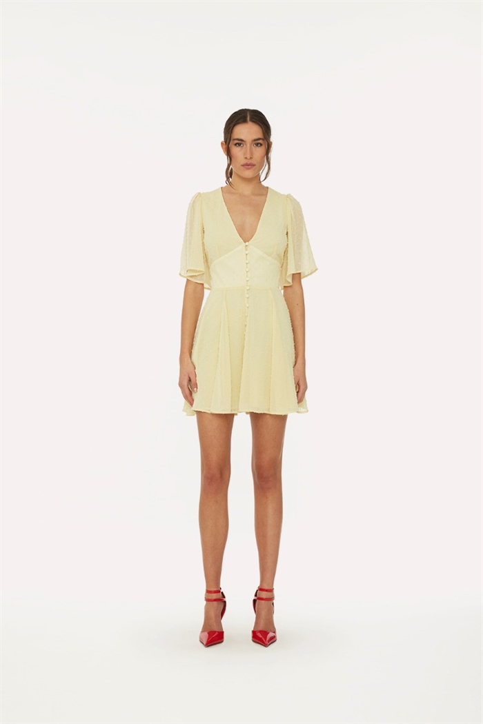 Rotate Birger Christensen Mini V-Neck Kjole Pastel Yellow Shop Online Hos Blossom