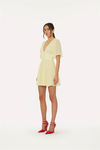 Rotate Birger Christensen Mini V-Neck Kjole Pastel Yellow Shop Online Hos Blossom