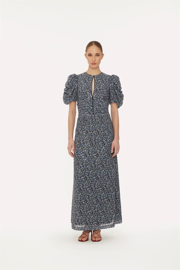 Rotate Birger Christensen Puff Sleeve Sequin Kjole Purple Print Shop Online Hos Blossom