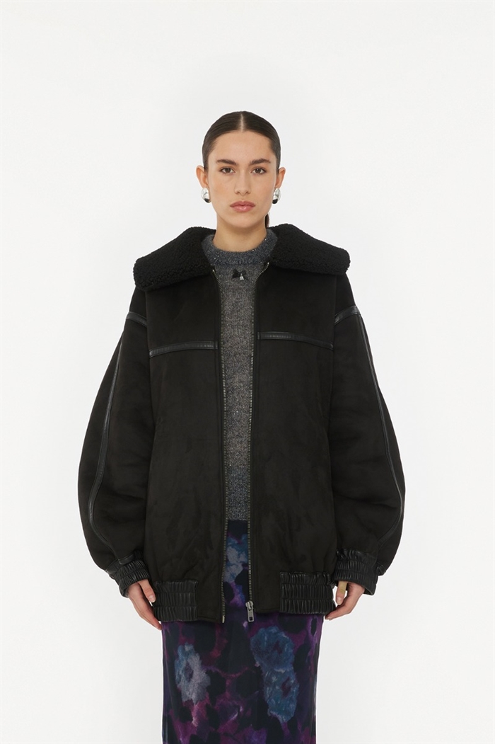 Rotate Birger Christensen Oversized Bomber Jacket Black - Shop Online Her