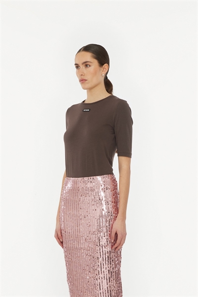 Rotate Birger Christensen Short Sleeve T-shirt Chocolate Brown - Shop Online Her