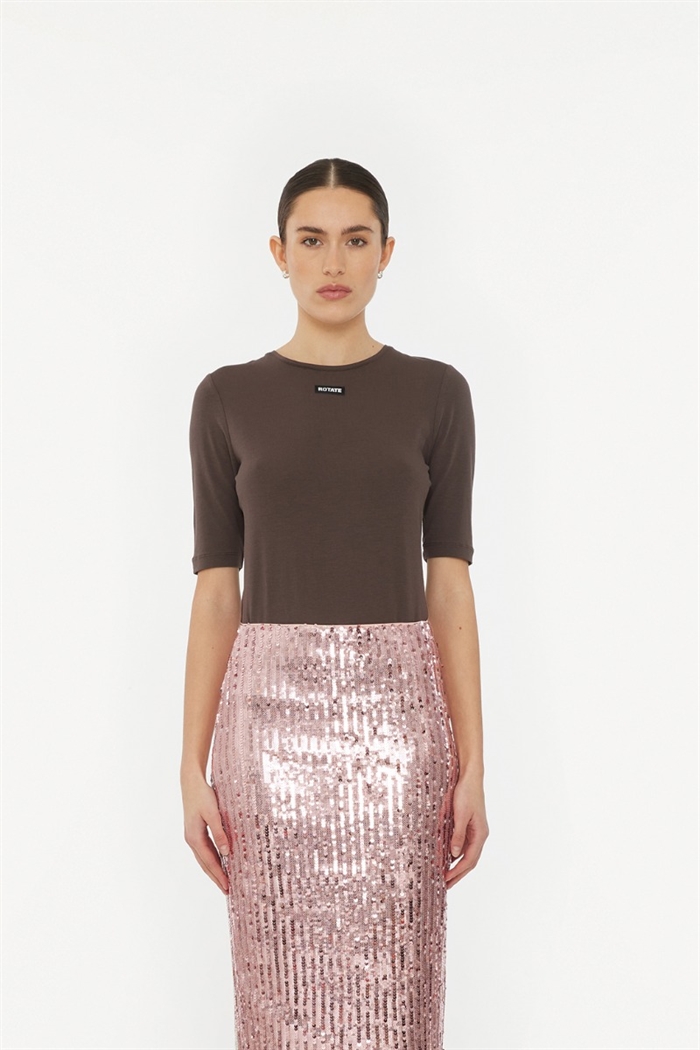 Rotate Birger Christensen Short Sleeve T-shirt Chocolate Brown - Shop Online Her