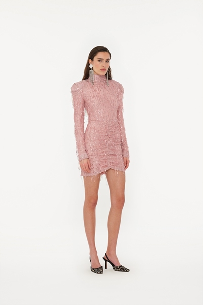 Rotate Birger Christensen Sequin Fringes Mini Dress Peachskin - Shop Online Her