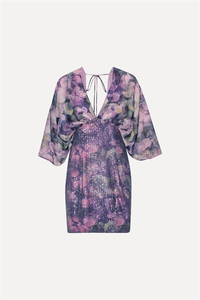 Rotate Birger Christensen Printed Mini V-Neck Dress Twilight Blue Comb - Shop Online Her