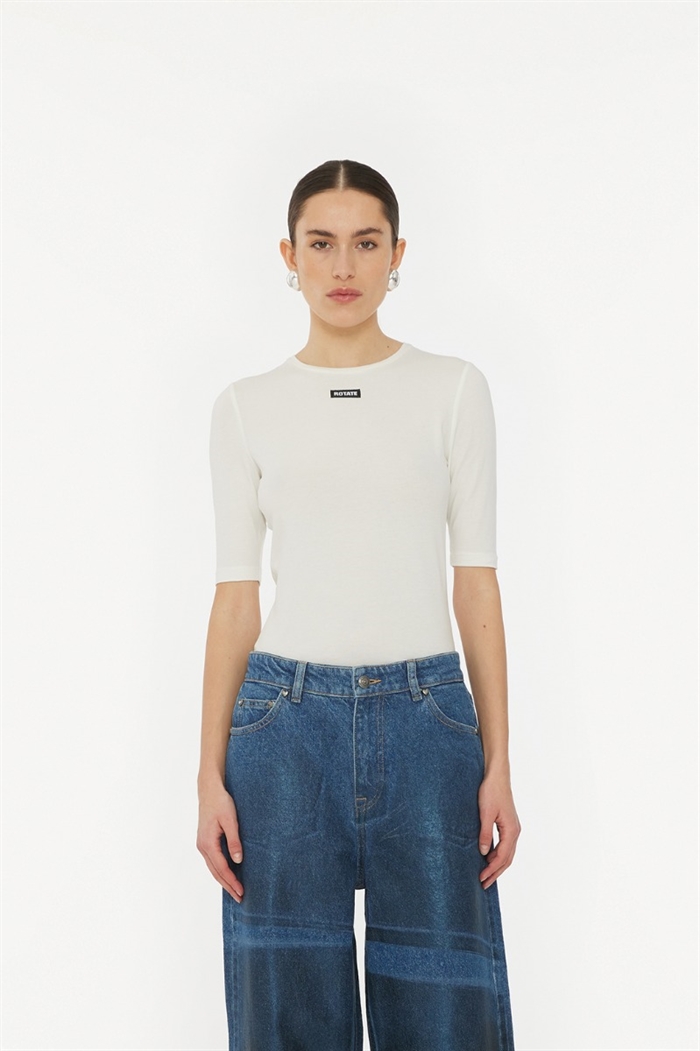 Rotate Birger Christensen Short Sleeve T-shirt Blanc de Blanc - Shop Online Her