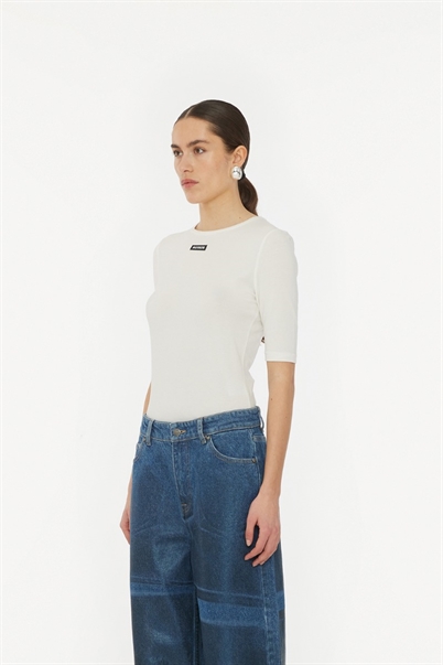 Rotate Birger Christensen Short Sleeve T-shirt Blanc de Blanc - Shop Online Her