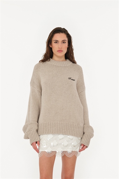 Rotate Birger Christensen Knit Crewneck Sweater Simply Taupe Beige - Shop Online Her