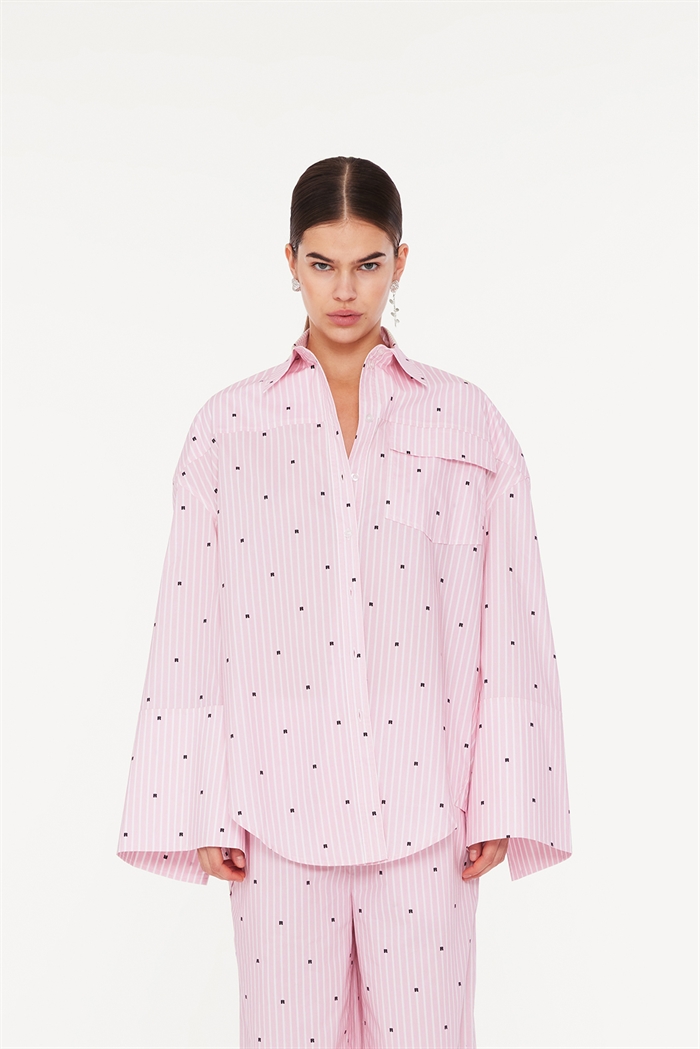 Rotate Sunday Oversized Skjorte Pink Logo Stripe Shop Online Hos Blossom