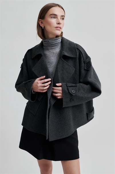 Second Female Walance Short Jacket Dark Grey Melange - Shop Online Her