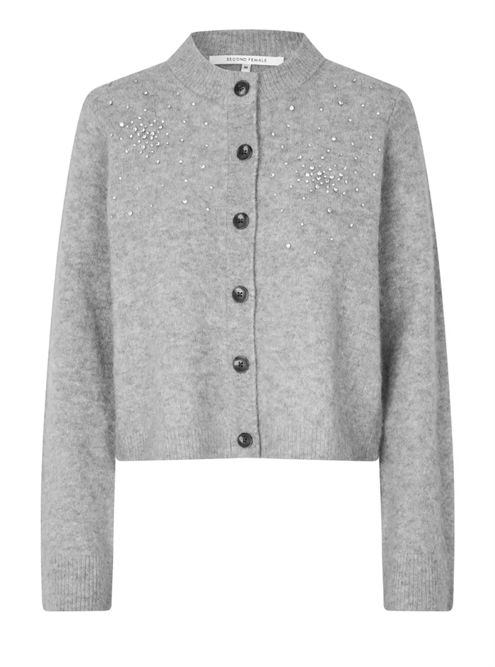 Second Female Sparkling Knit Cardigan Grey Melange - Shop Online Her