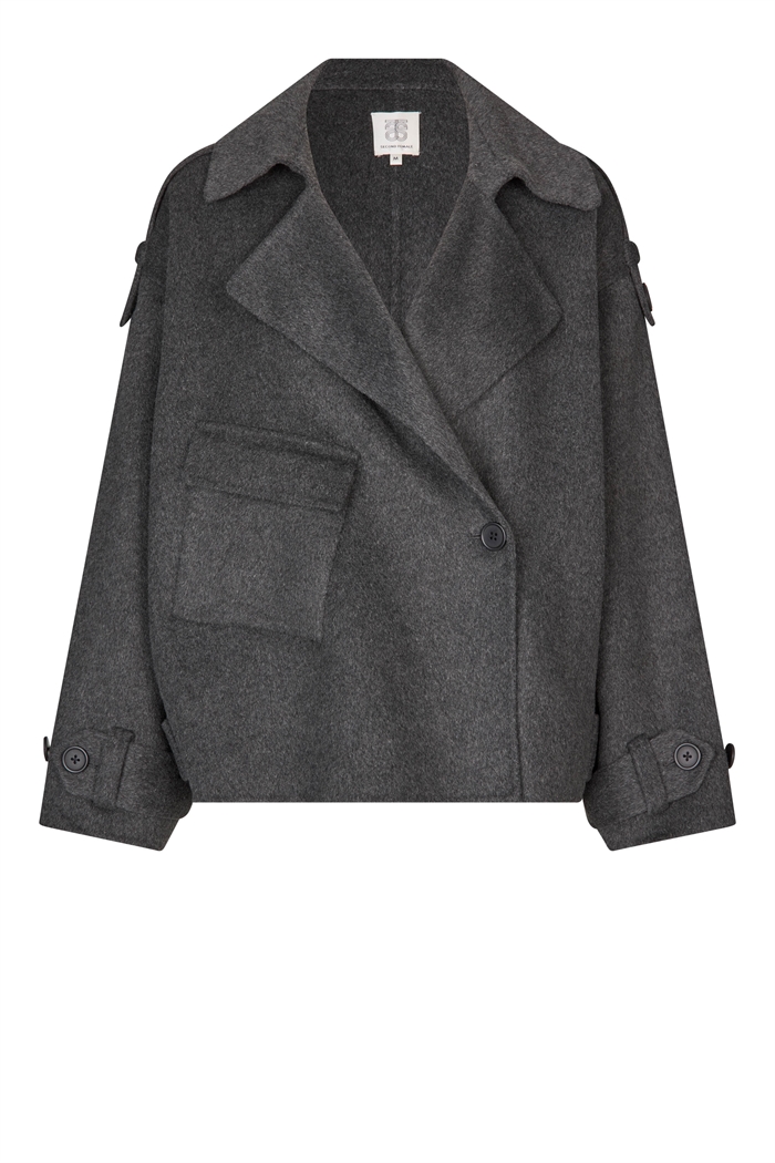 Second Female Walance Short Jacket Dark Grey Melange - Shop Online Her