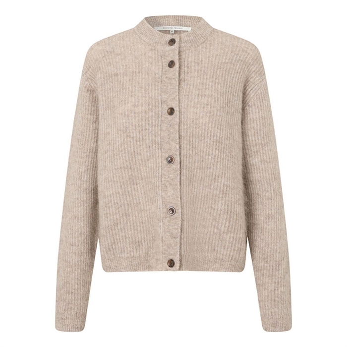 Second Female Brook Knit Rib Cardigan Beige Melange - Shop Online Her