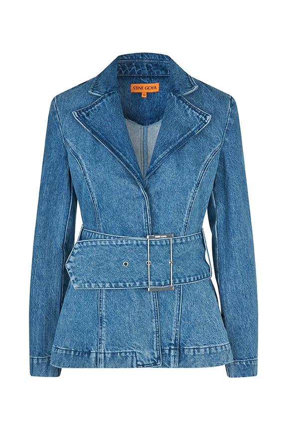 Stine Goya Belted Tailored Jacket Denim Blue - Shop Online Her