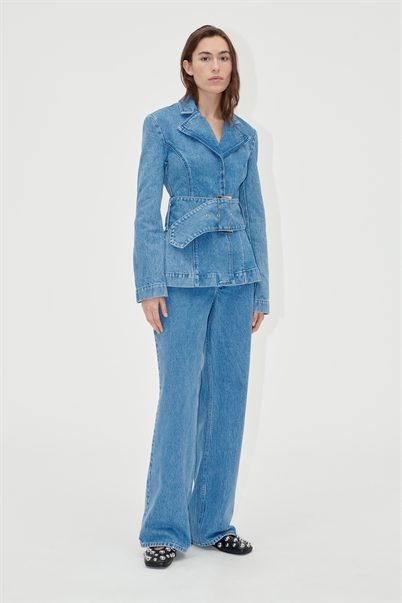 Stine Goya Belted Tailored Jacket Denim Blue - Shop Online Her