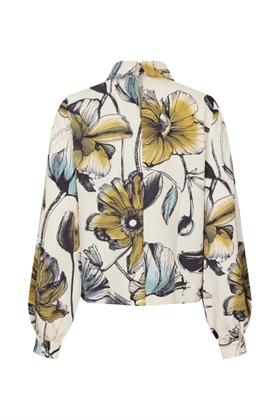 Stine Goya Gathered Long Sleeve Top Fine Line Poppies - Shop Online Her